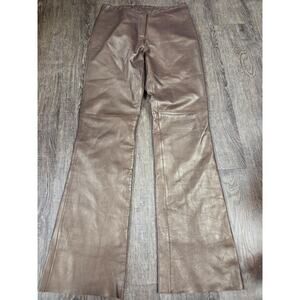 CACHE Bronze Brown Genuine Leather Braided Waist Straight Leg Pants Size 4